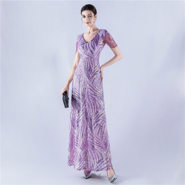 A-Line Evening Gown with Dense Sequins & Beading