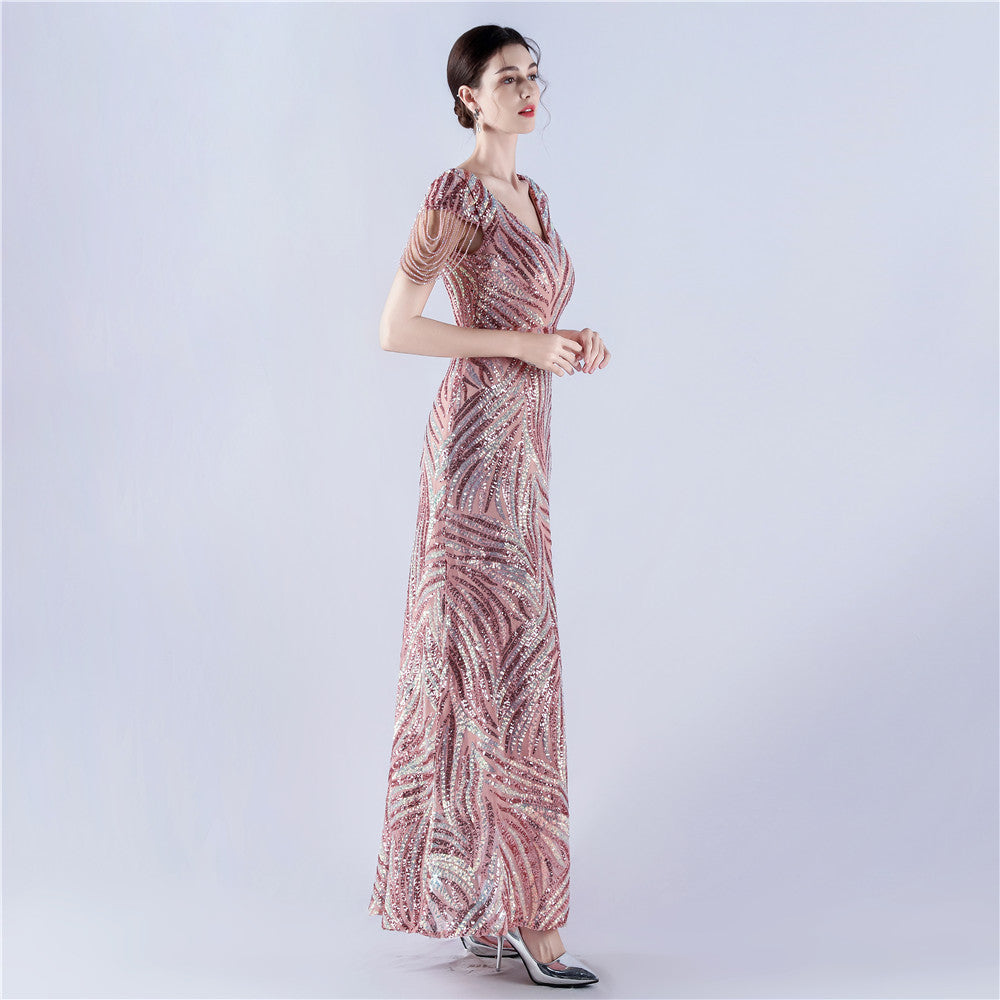 A-Line Evening Gown with Dense Sequins & Beading