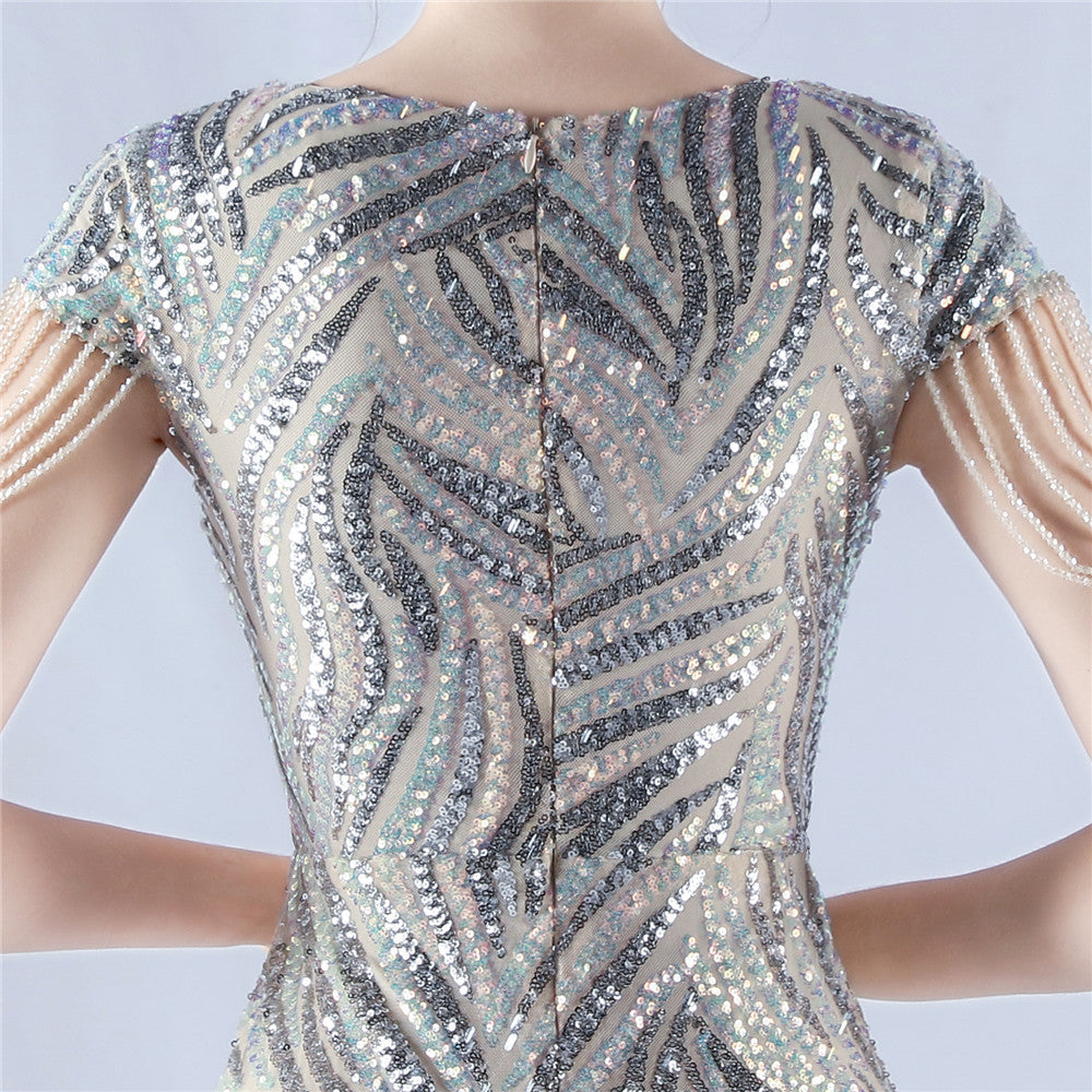 A-Line Evening Gown with Dense Sequins & Beading