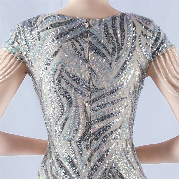 A-Line Evening Gown with Dense Sequins & Beading