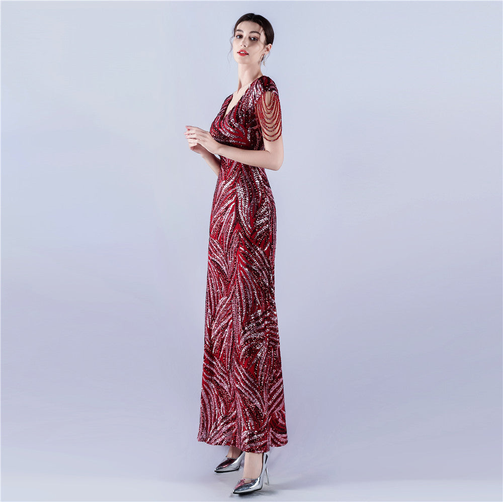 A-Line Evening Gown with Dense Sequins & Beading