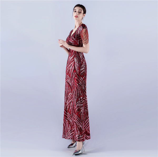 A-Line Evening Gown with Dense Sequins & Beading