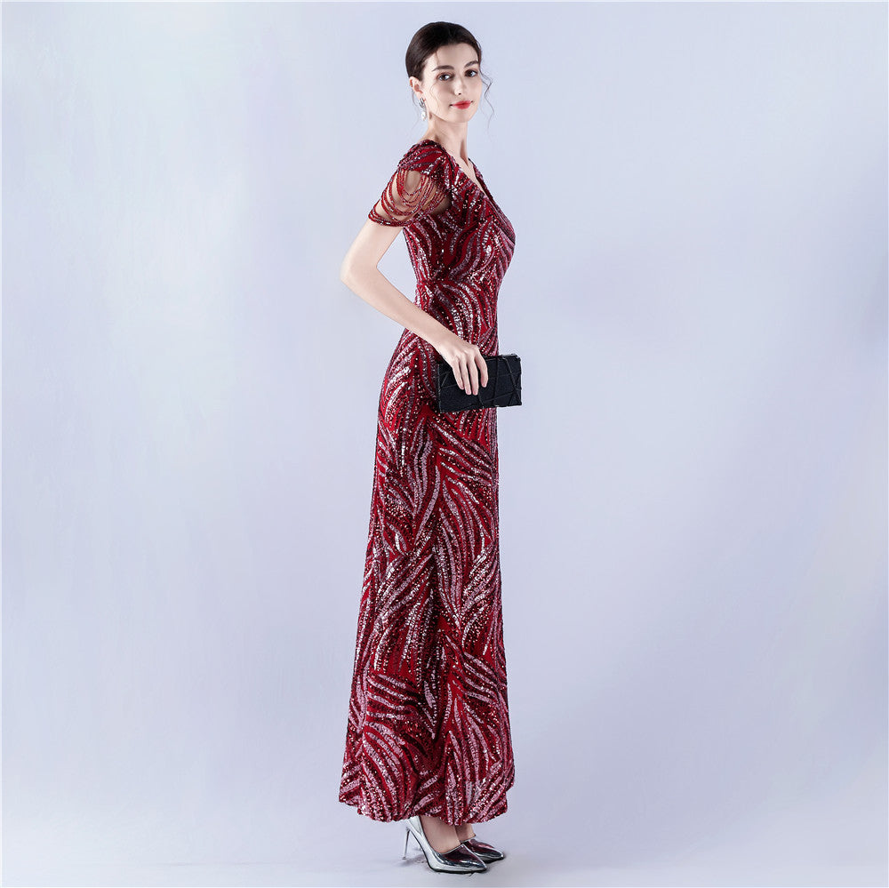 A-Line Evening Gown with Dense Sequins & Beading