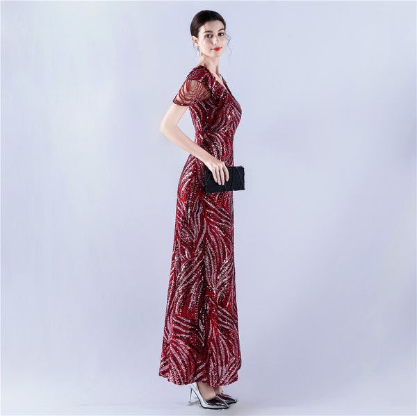 A-Line Evening Gown with Dense Sequins & Beading