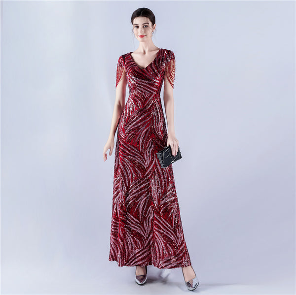 A-Line Evening Gown with Dense Sequins & Beading