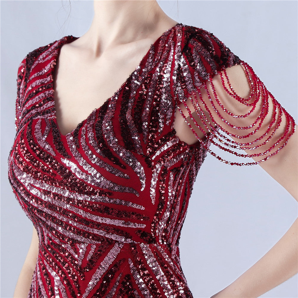 A-Line Evening Gown with Dense Sequins & Beading