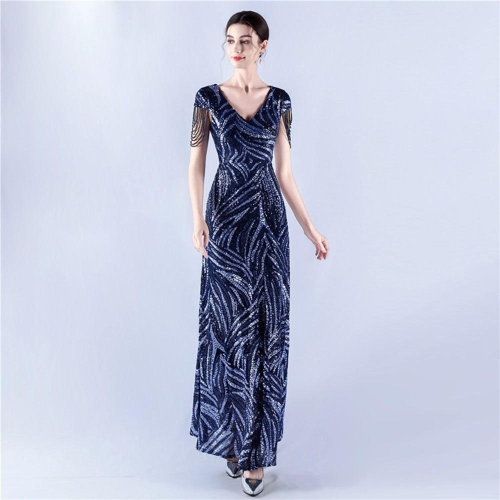 A-Line Evening Gown with Dense Sequins & Beading