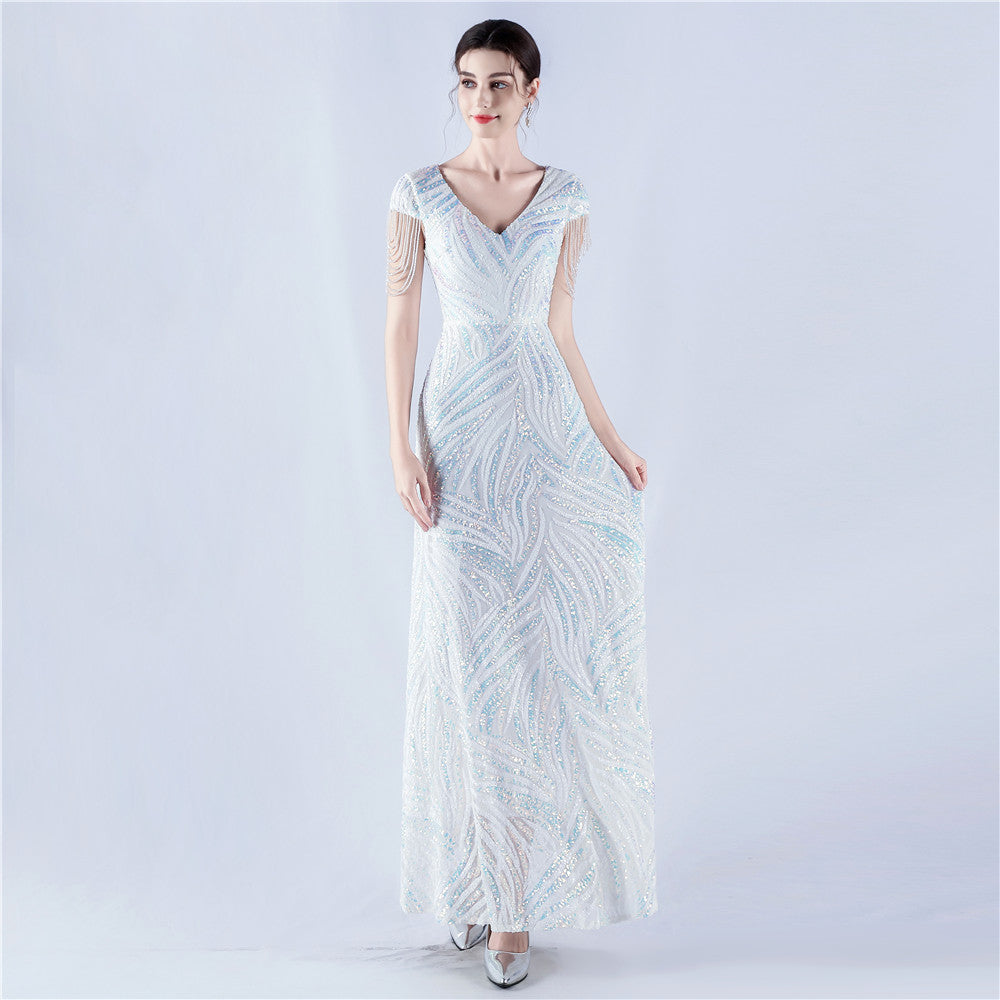 A-Line Evening Gown with Dense Sequins & Beading