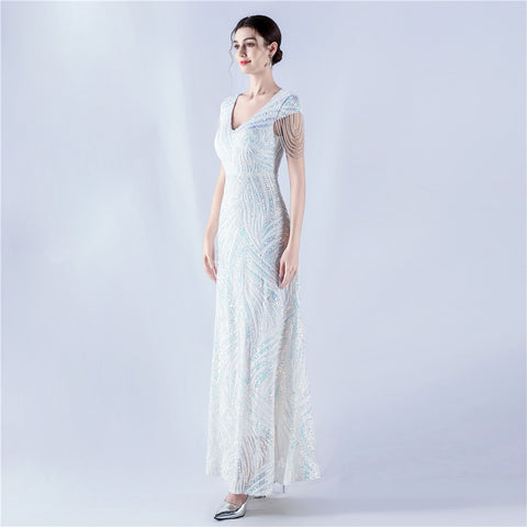 A-Line Evening Gown with Dense Sequins & Beading