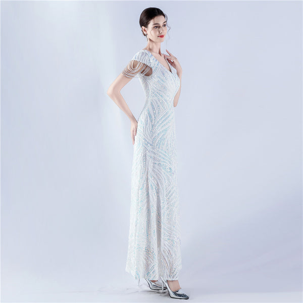 A-Line Evening Gown with Dense Sequins & Beading