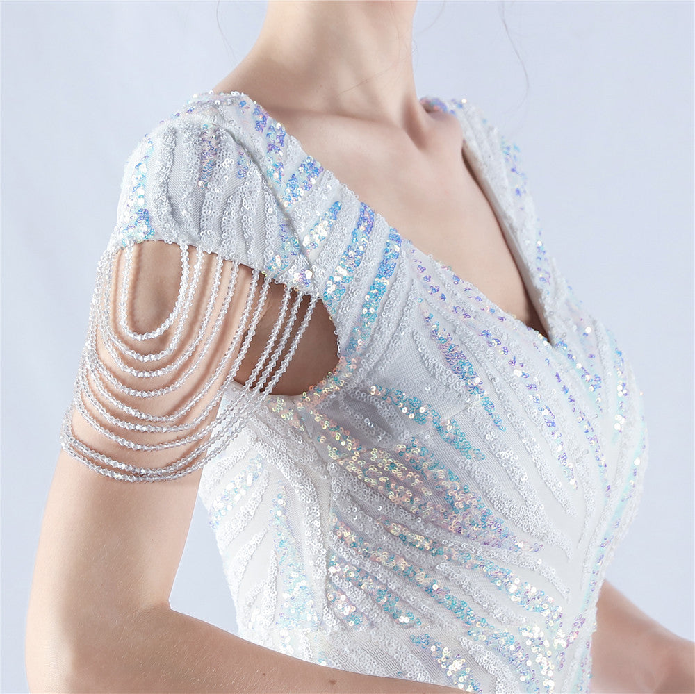 A-Line Evening Gown with Dense Sequins & Beading