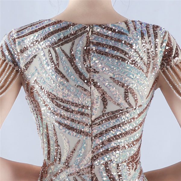 A-Line Evening Gown with Dense Sequins & Beading