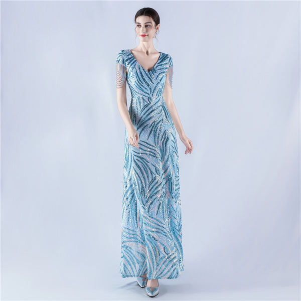 A-Line Evening Gown with Dense Sequins & Beading