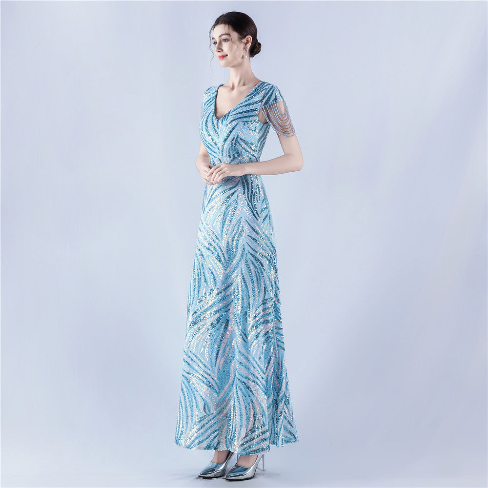 A-Line Evening Gown with Dense Sequins & Beading