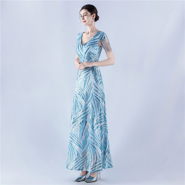 A-Line Evening Gown with Dense Sequins & Beading