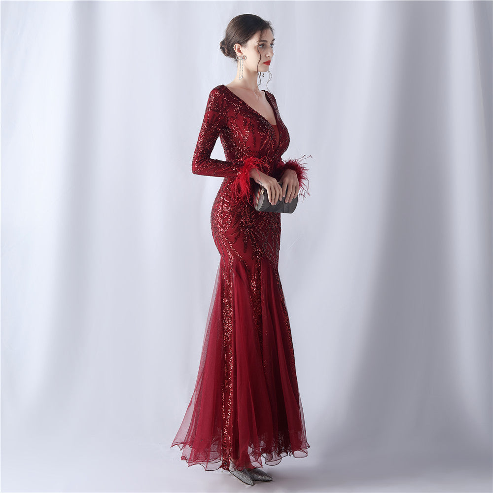 2024 High-End Gown with Ostrich Feathers, Sequins & Tulle