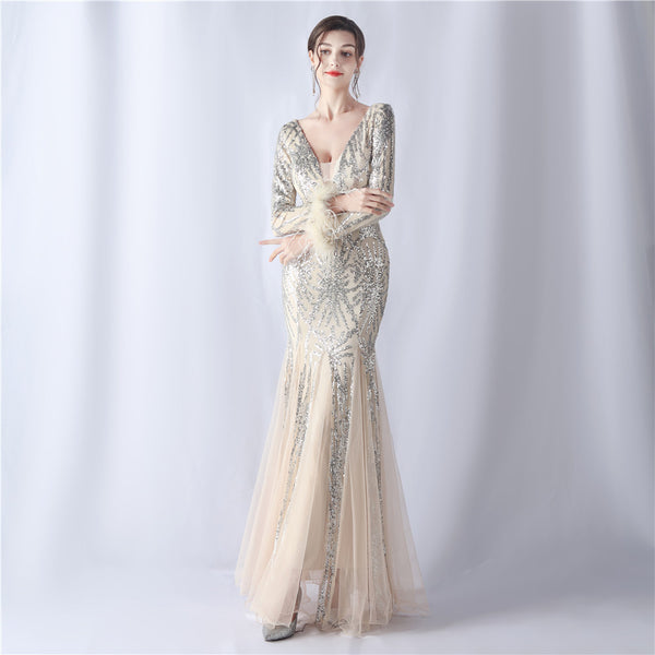 2024 High-End Gown with Ostrich Feathers, Sequins & Tulle