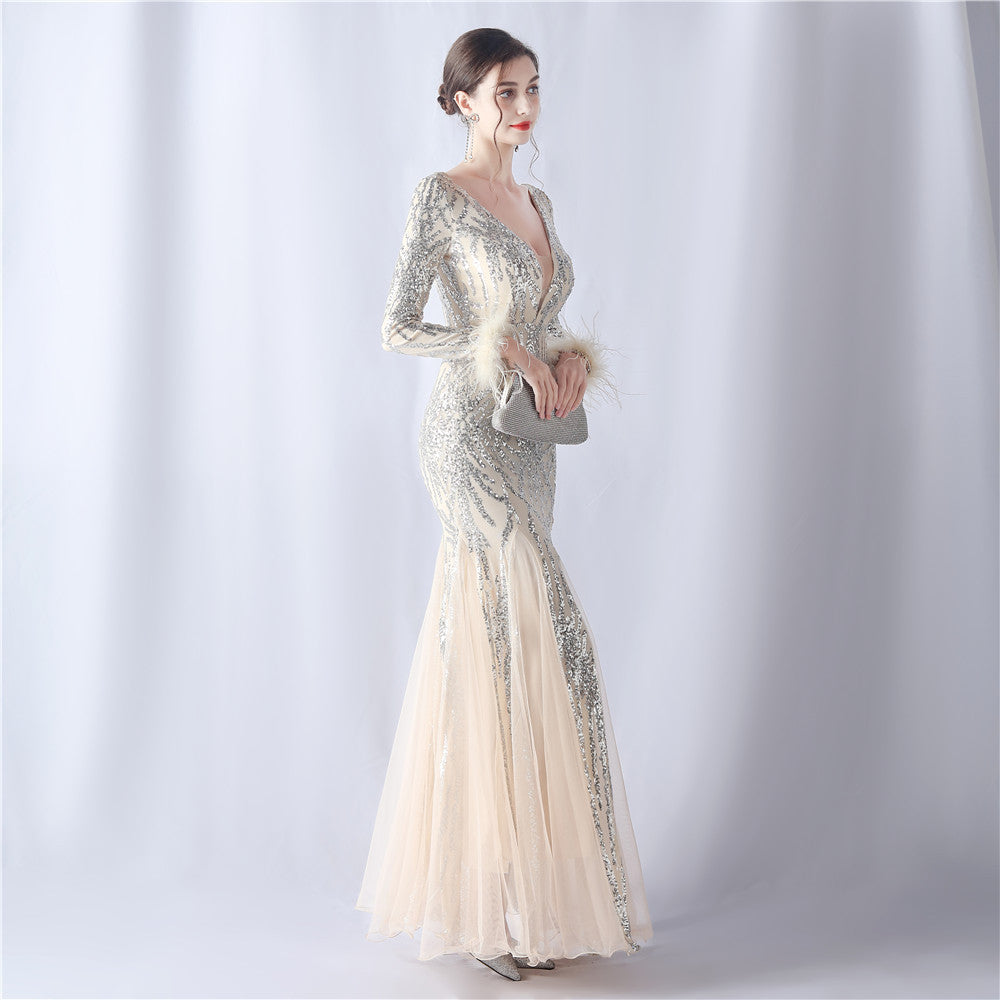 2024 High-End Gown with Ostrich Feathers, Sequins & Tulle