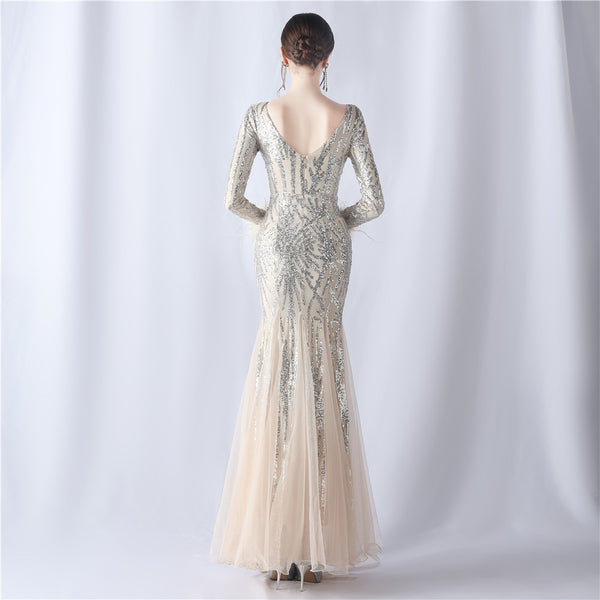 2024 High-End Gown with Ostrich Feathers, Sequins & Tulle