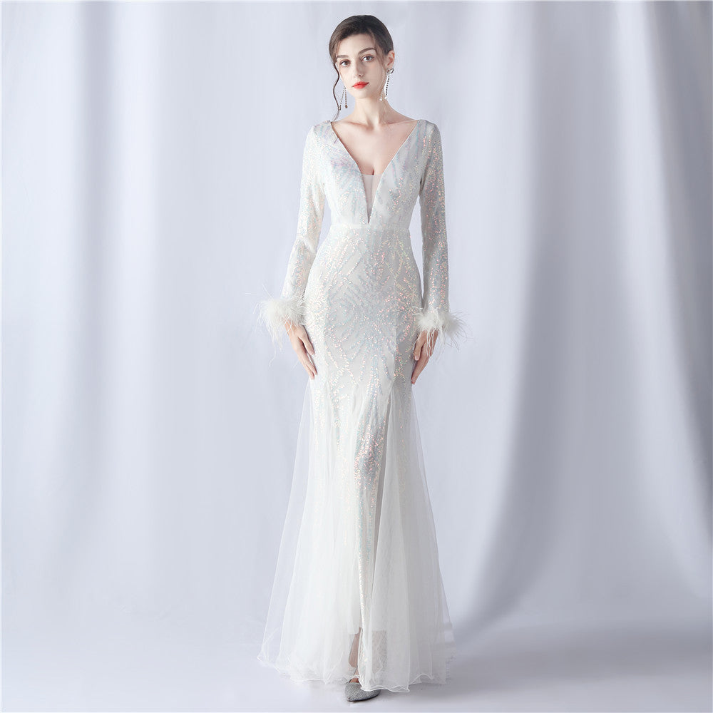 2024 High-End Gown with Ostrich Feathers, Sequins & Tulle