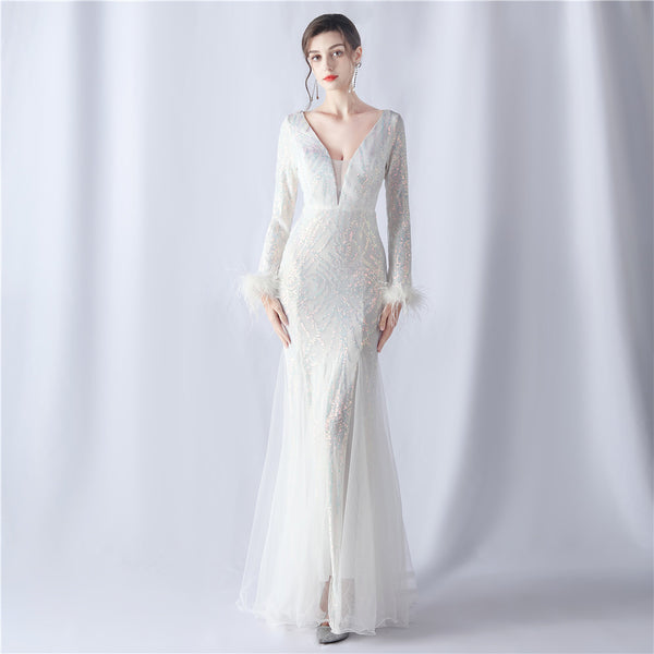 2024 High-End Gown with Ostrich Feathers, Sequins & Tulle