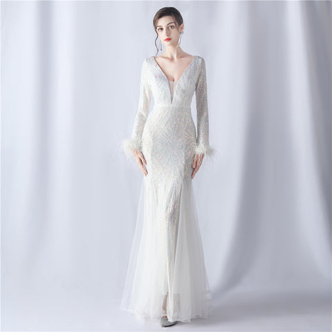 2024 High-End Gown with Ostrich Feathers, Sequins & Tulle