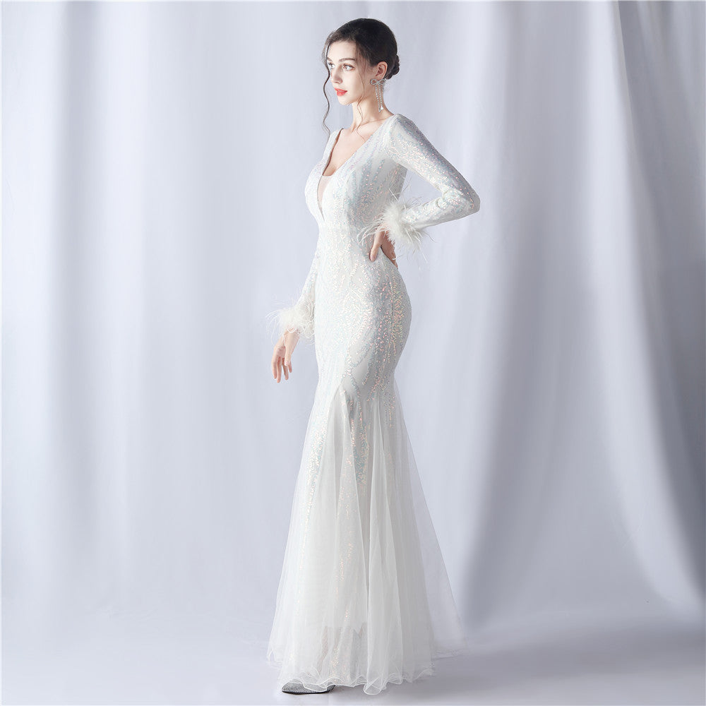 2024 High-End Gown with Ostrich Feathers, Sequins & Tulle