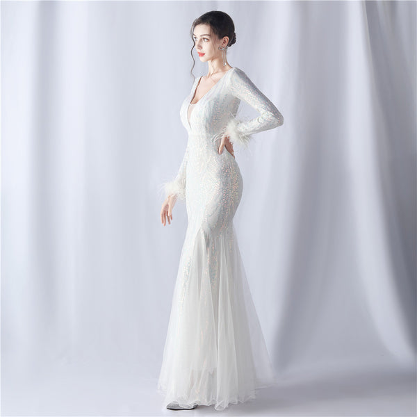 2024 High-End Gown with Ostrich Feathers, Sequins & Tulle