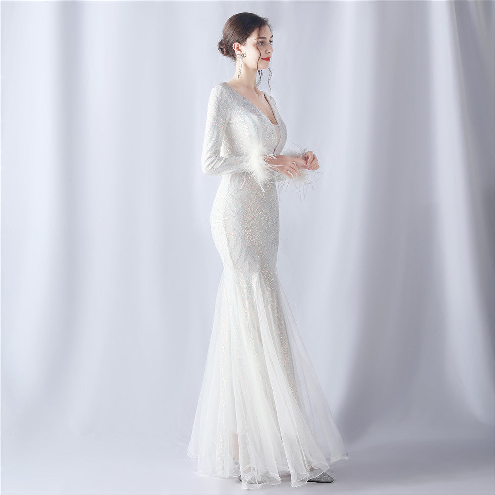 2024 High-End Gown with Ostrich Feathers, Sequins & Tulle