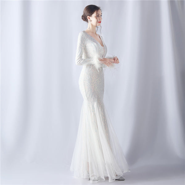 2024 High-End Gown with Ostrich Feathers, Sequins & Tulle