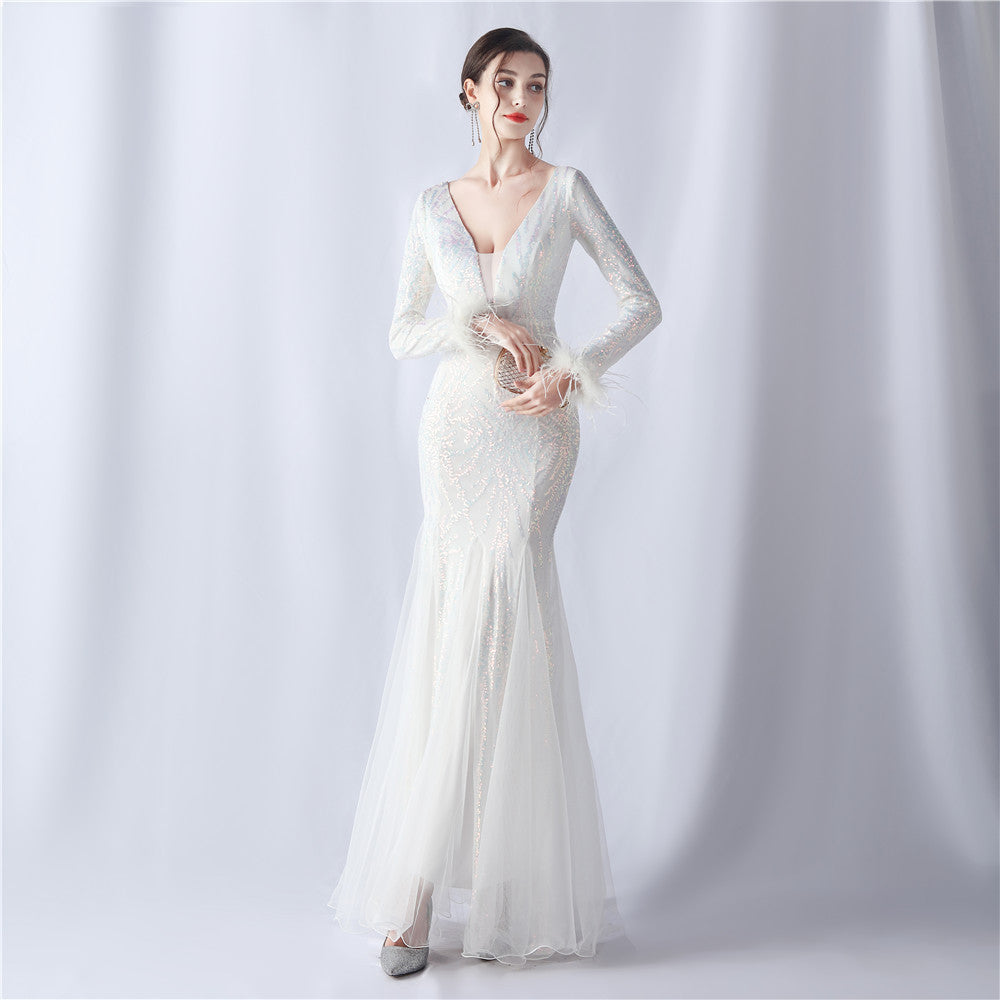 2024 High-End Gown with Ostrich Feathers, Sequins & Tulle