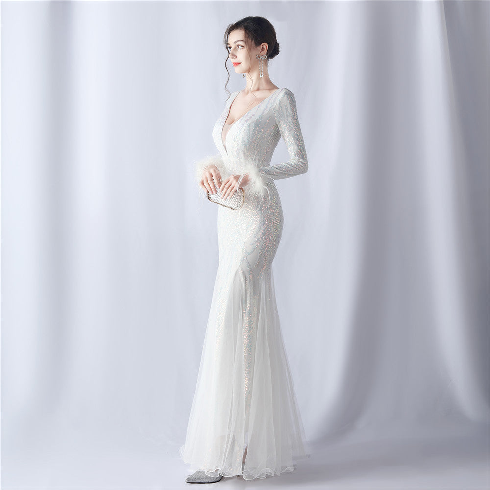 2024 High-End Gown with Ostrich Feathers, Sequins & Tulle