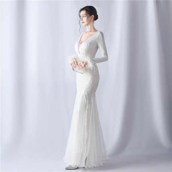 2024 High-End Gown with Ostrich Feathers, Sequins & Tulle