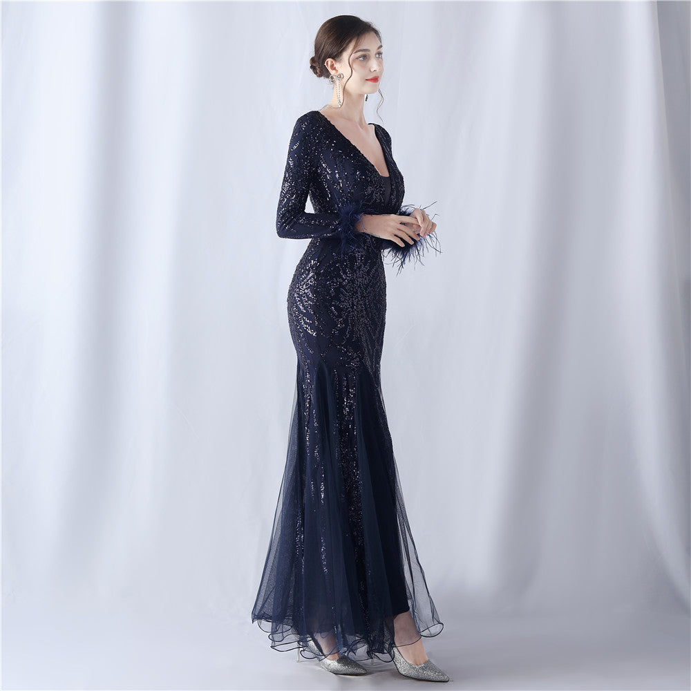 2024 High-End Gown with Ostrich Feathers, Sequins & Tulle