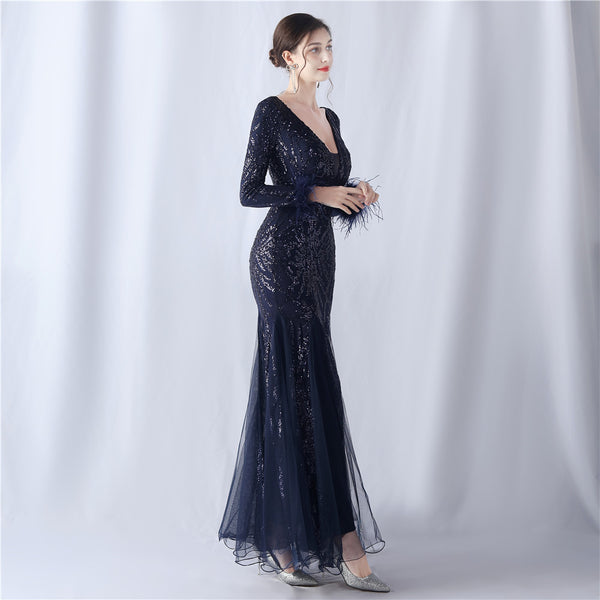 2024 High-End Gown with Ostrich Feathers, Sequins & Tulle