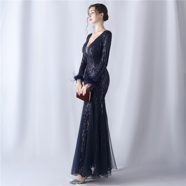 2024 High-End Gown with Ostrich Feathers, Sequins & Tulle