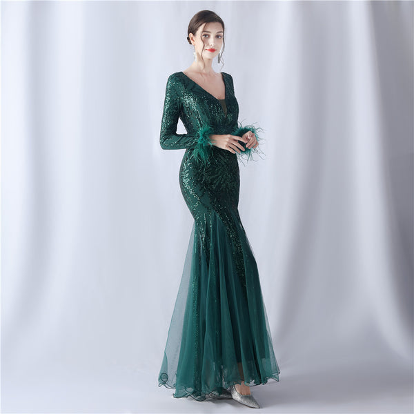 2024 High-End Gown with Ostrich Feathers, Sequins & Tulle