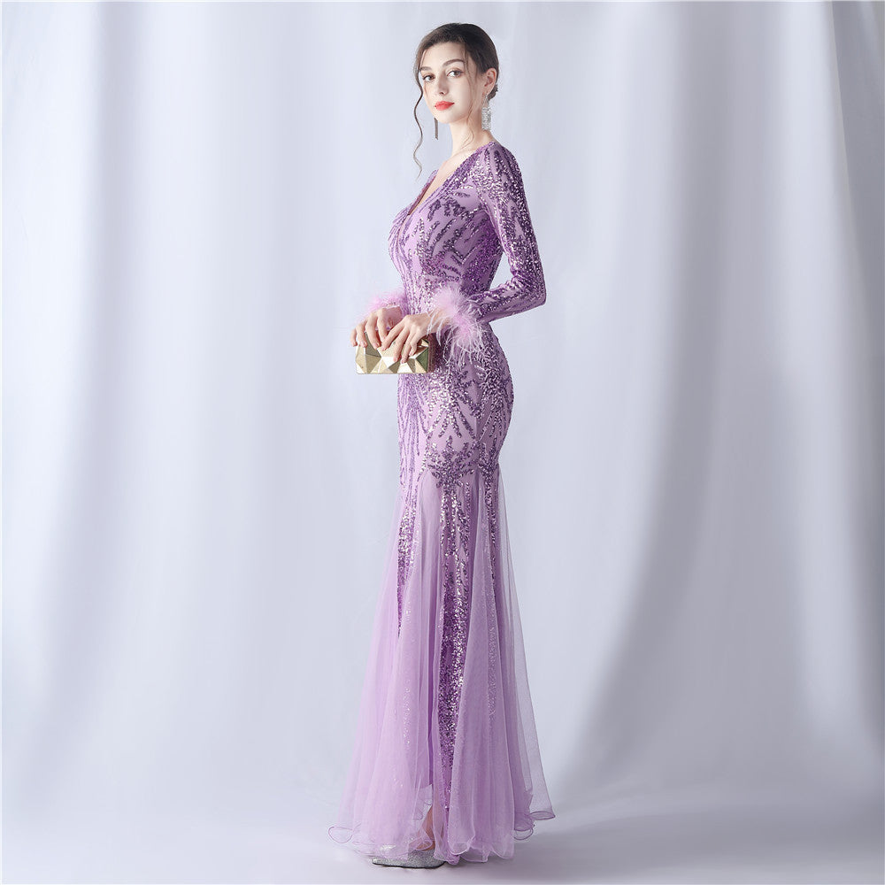 2024 High-End Gown with Ostrich Feathers, Sequins & Tulle