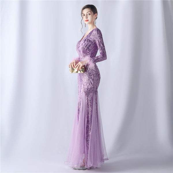 2024 High-End Gown with Ostrich Feathers, Sequins & Tulle