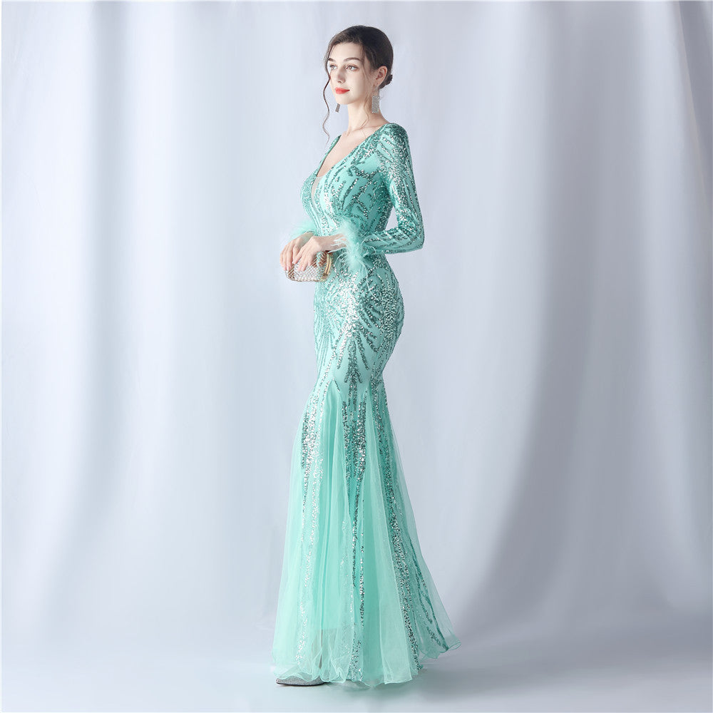 2024 High-End Gown with Ostrich Feathers, Sequins & Tulle