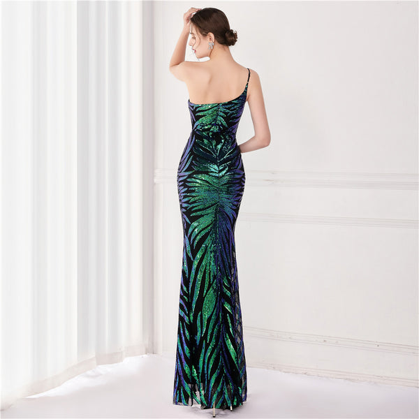 Iridescent Sequin One-shoulder Mermaid Gown for Parties & Weddings