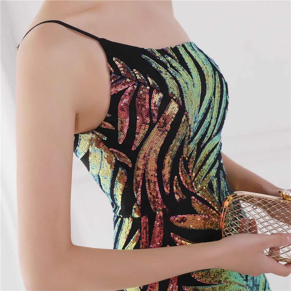 Perleťové flitrové šaty mořské panny s jedním ramenem na párty a svatby