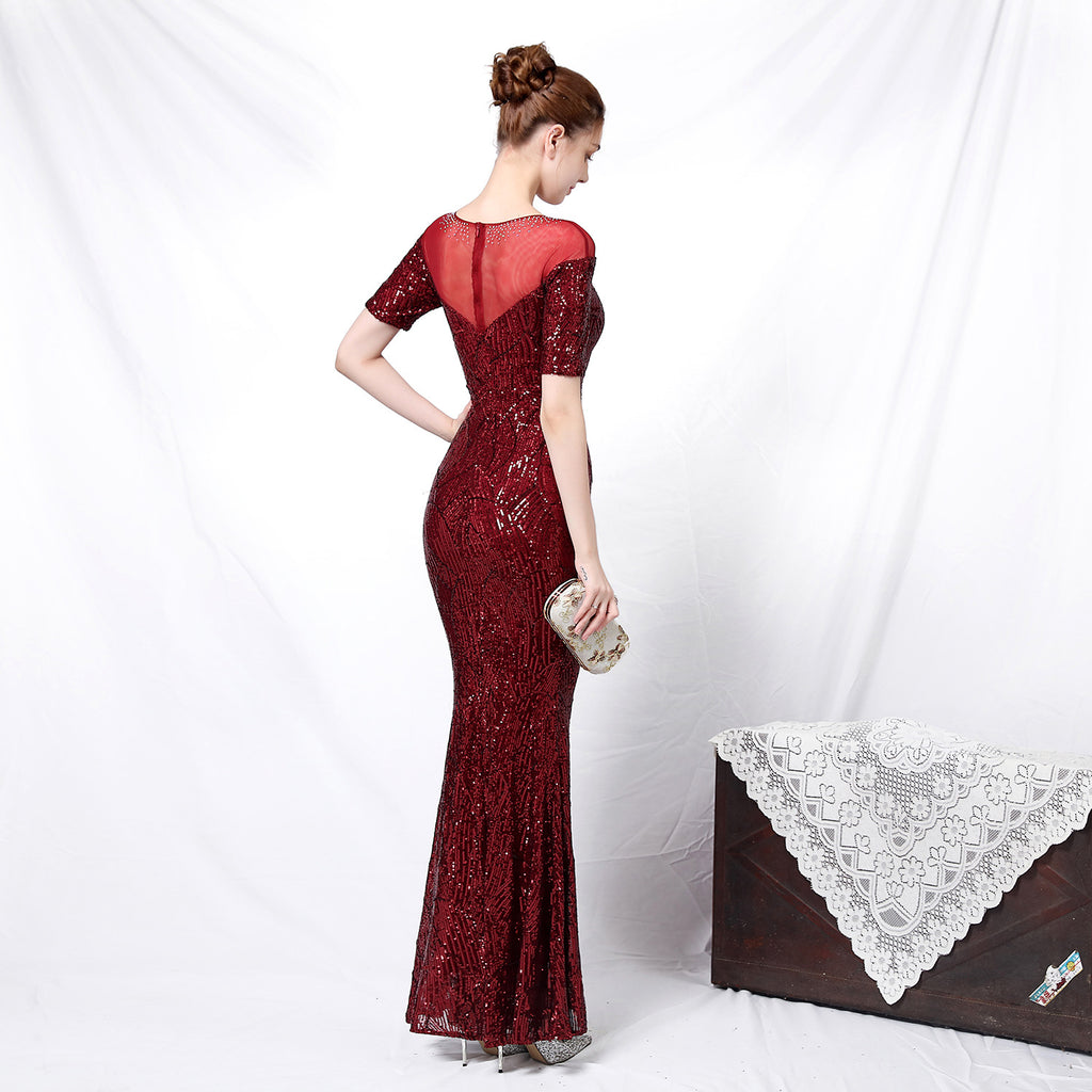 Elegantní 3/4 rukávové flitrové mořské panní šaty pro odvážný vzhled