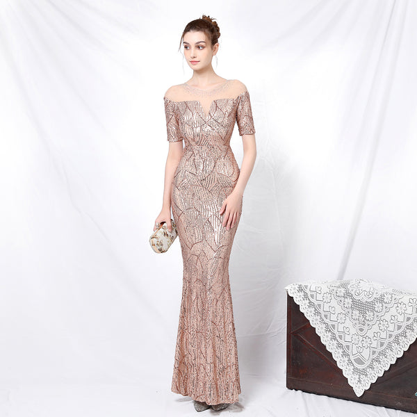 Elegant 3/4 Sleeve Sequin Mermaid Gown for a Daring Look