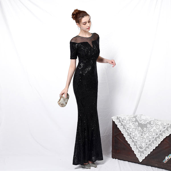 Elegant 3/4 Sleeve Sequin Mermaid Gown for a Daring Look