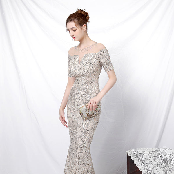 Elegant 3/4 Sleeve Sequin Mermaid Gown for a Daring Look