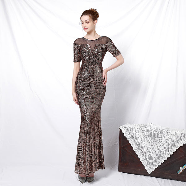 Elegant 3/4 Sleeve Sequin Mermaid Gown for a Daring Look