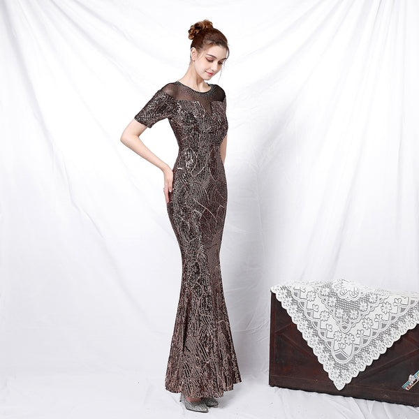 Elegant 3/4 Sleeve Sequin Mermaid Gown for a Daring Look
