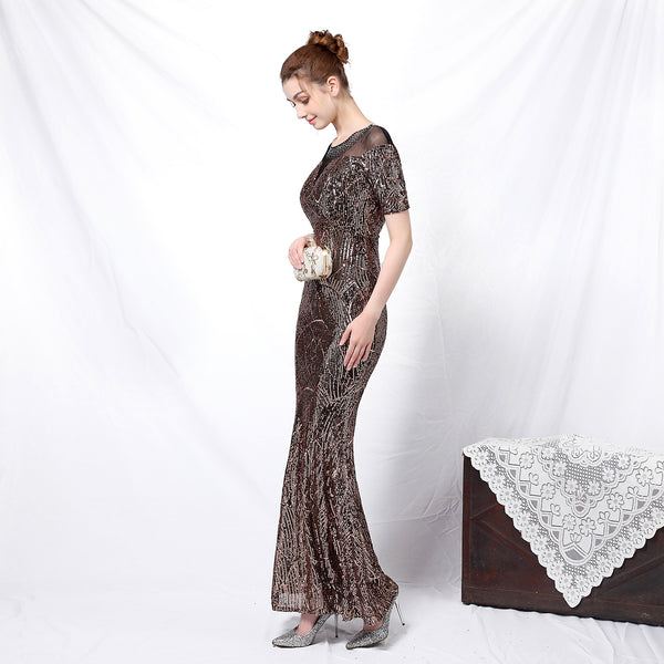 Elegant 3/4 Sleeve Sequin Mermaid Gown for a Daring Look