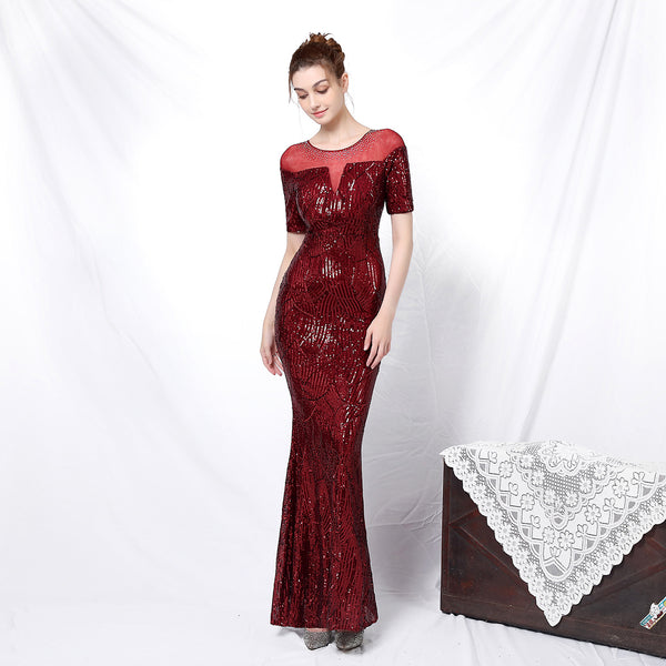 Elegant 3/4 Sleeve Sequin Mermaid Gown for a Daring Look
